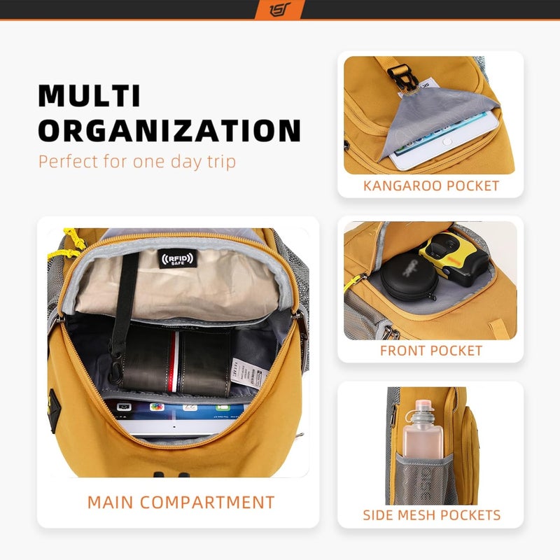 SKYSPER Sling Bag RFID Crossbody Sling Backpack Cross Body Shoulder Bag Travel Hiking Daypack for Women Men(Apricot) - Image 2